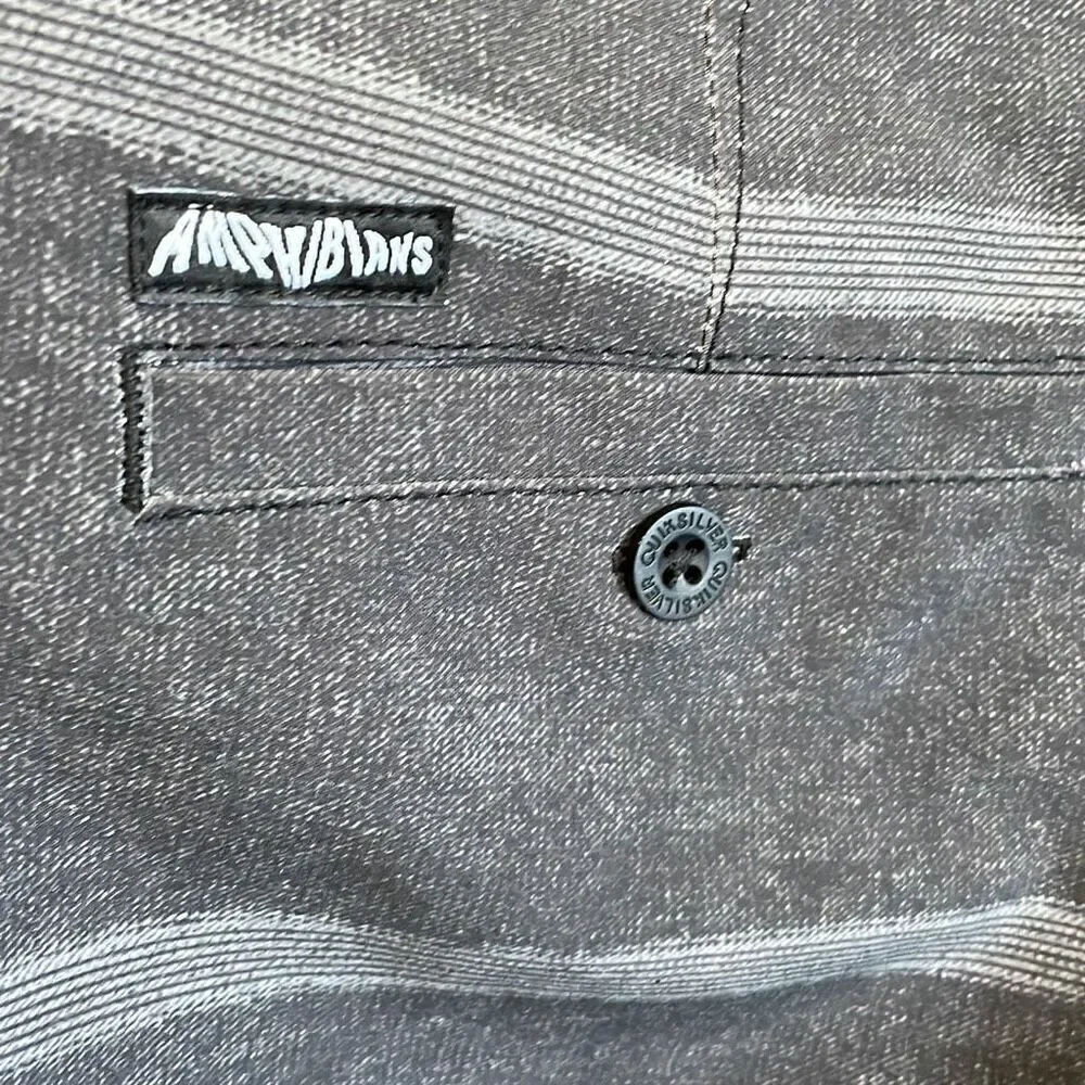 NWOT Quiksilver Charcoal Gray Stripe Amphibian Board Shorts Swim Trunks - Size 2